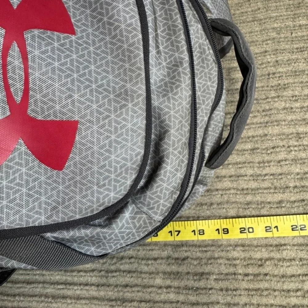Under Armour Storm Backpack Grey Red Geometric Pattern Laptop Bag Sport Gym